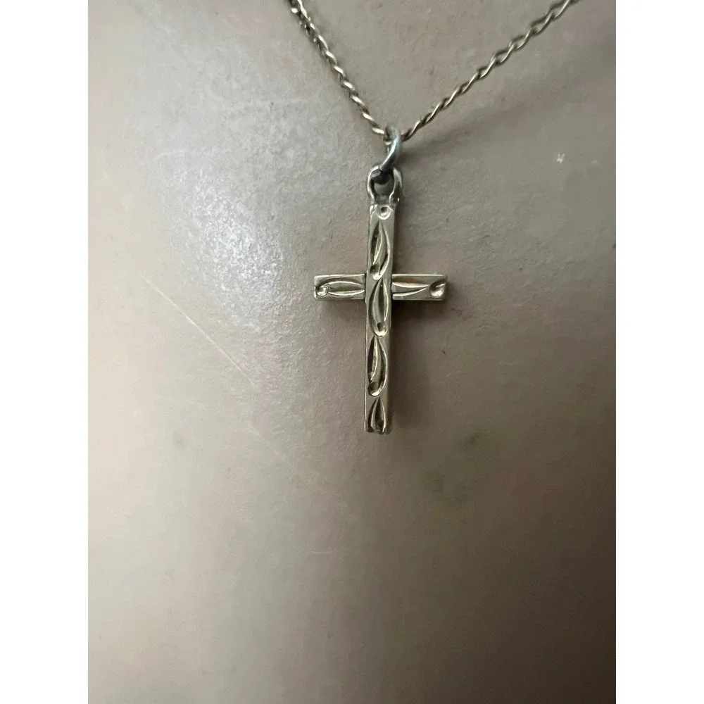 Vintage 1/20 GF Etched Two Sided Cross Pendant Necklace Baby/Child  Christening